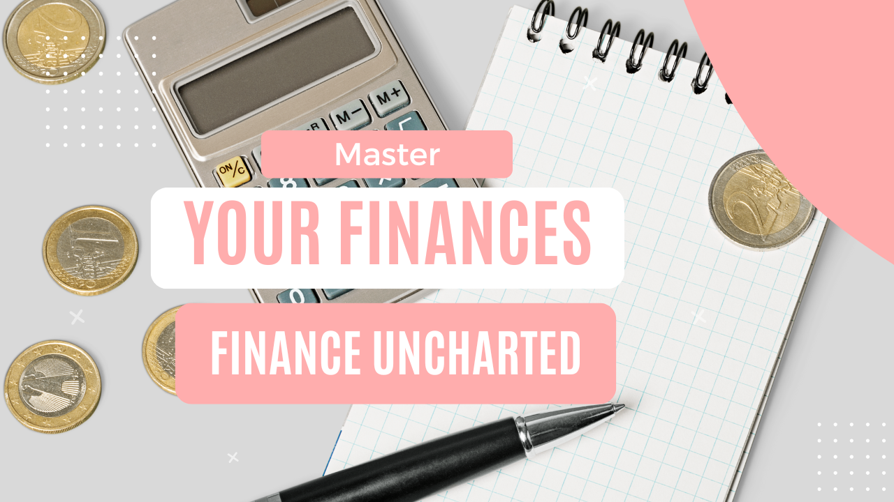 Finance essentials including planner, calculator, and coins on desk