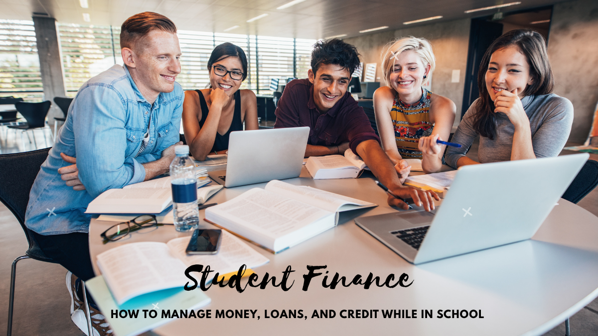 College students managing student finance with budget planner and laptop