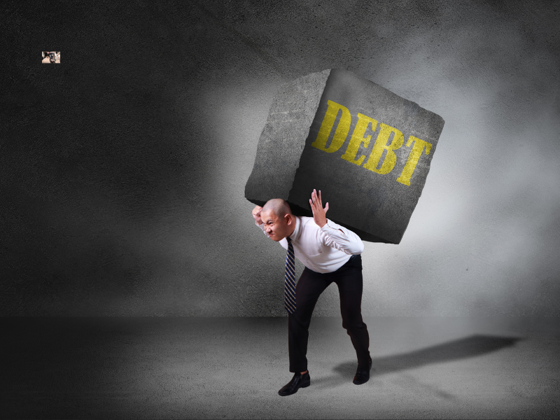 Credit and debt. A man with a lot of debt.