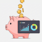 piggy tracking featured image showing coins in a piggy bank and a digital savings app dashboard