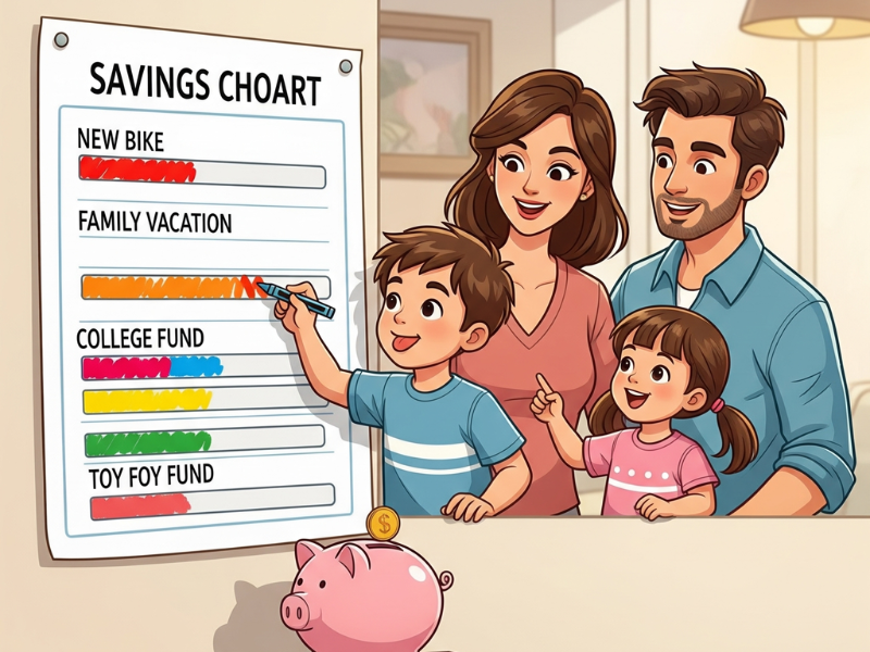 Piggy tracking for families and kids saving coins in a jar