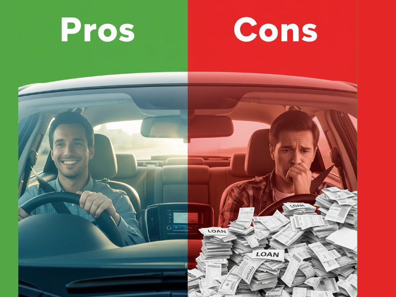 Graphic showing pros and cons side by side to explain can you trade in a financed car