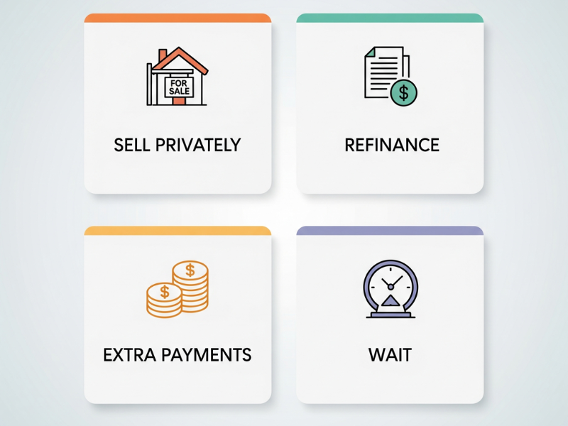  Illustration of different alternatives that answer can you trade in a financed car, including private sale, refinance, payments, and waiting